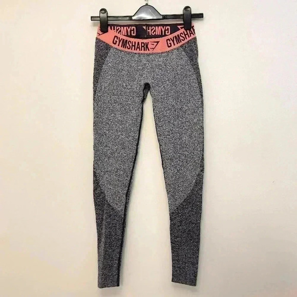 Gymshark Flex Leggings Mid Rise Grey Pink Waistband Women's Size M - Picture 2 of 13